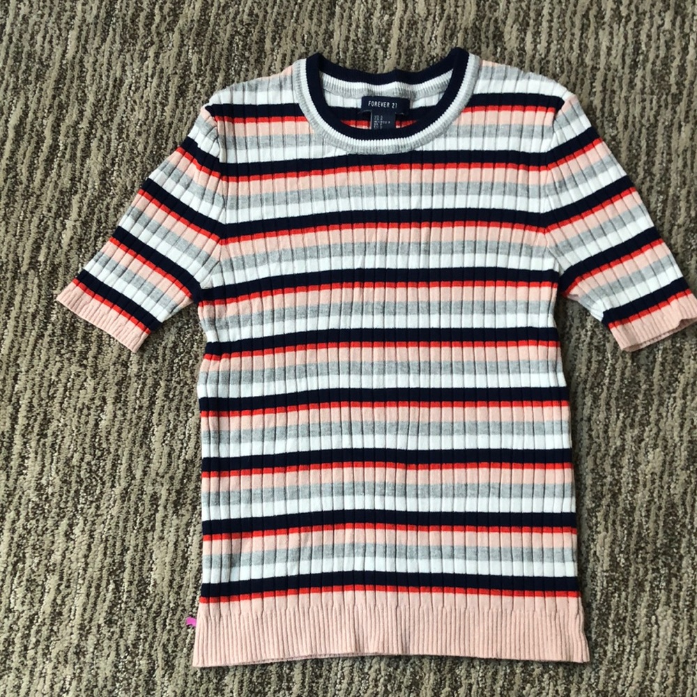 Short Sleeved Striped Sweater